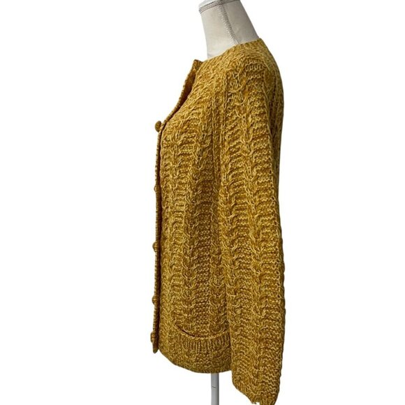 Vintage Handmade Cable Knit Button Front Pocketed Cardigan Sweater Medium - Picture 2 of 7